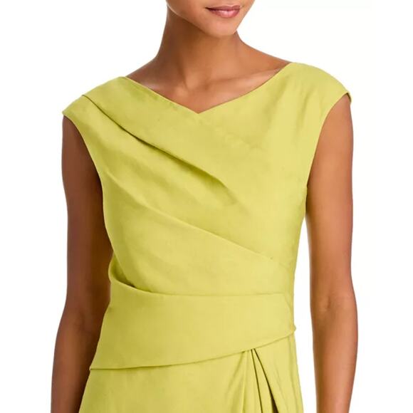 Lafayette 148 New Yok Silk Linen Drape Front Asymmetric Dress Green Size 8 NWT - Picture 2 of 15